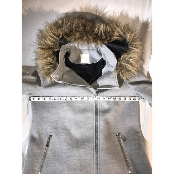 Cache Cache Women's Gray Polyester Faux Fur Trim Hooded Winter Coat - Picture 5 of 9